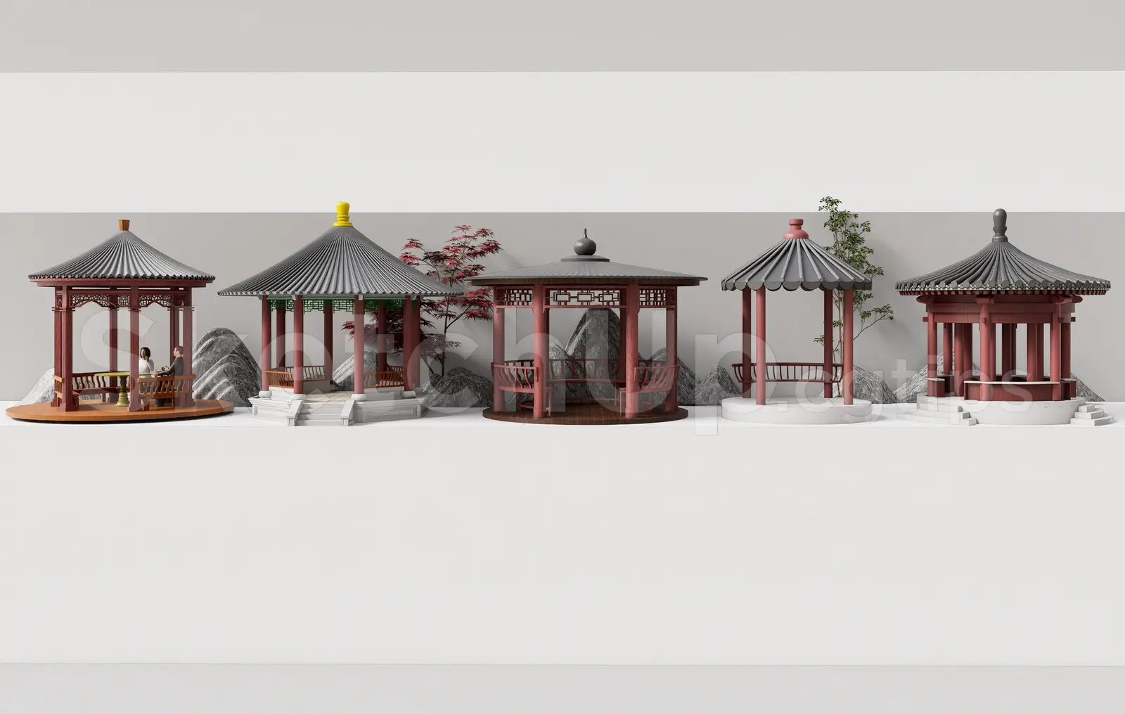 Traditional Asian Gazebo Collection 3D Model