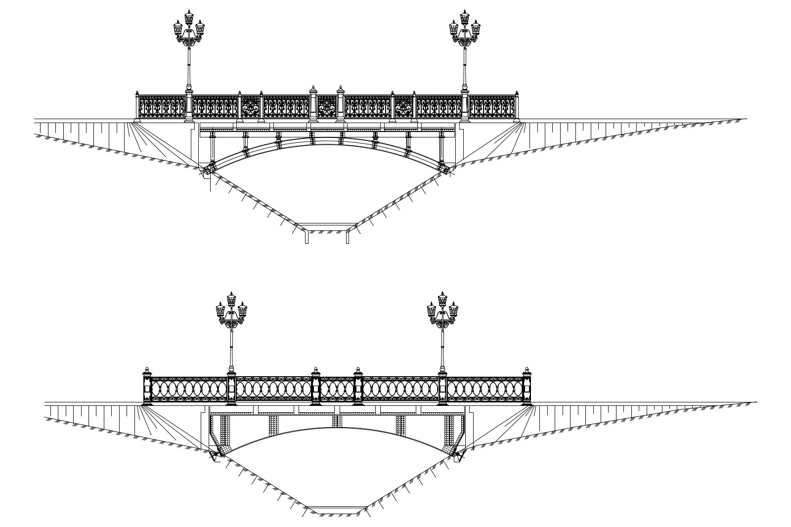 Bridge with street lights elevation