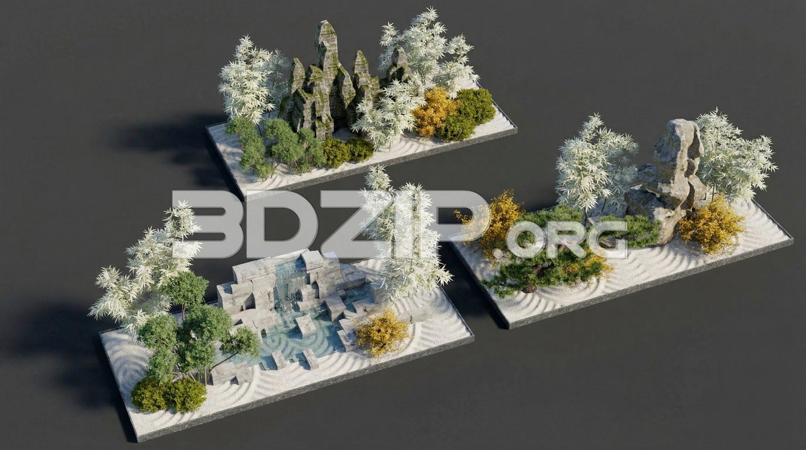 Zen Garden Collection with Minimalist Sand, Stone & Plant Elements