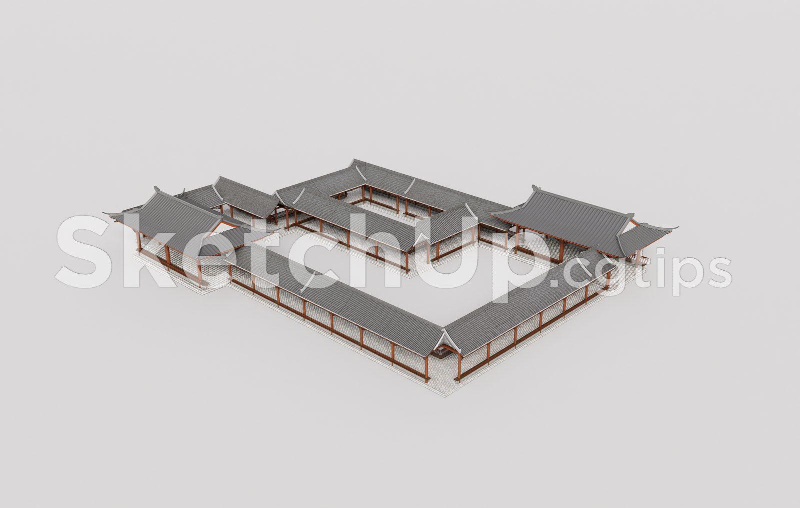 Traditional Wooden Pavilion with Tiled Roof