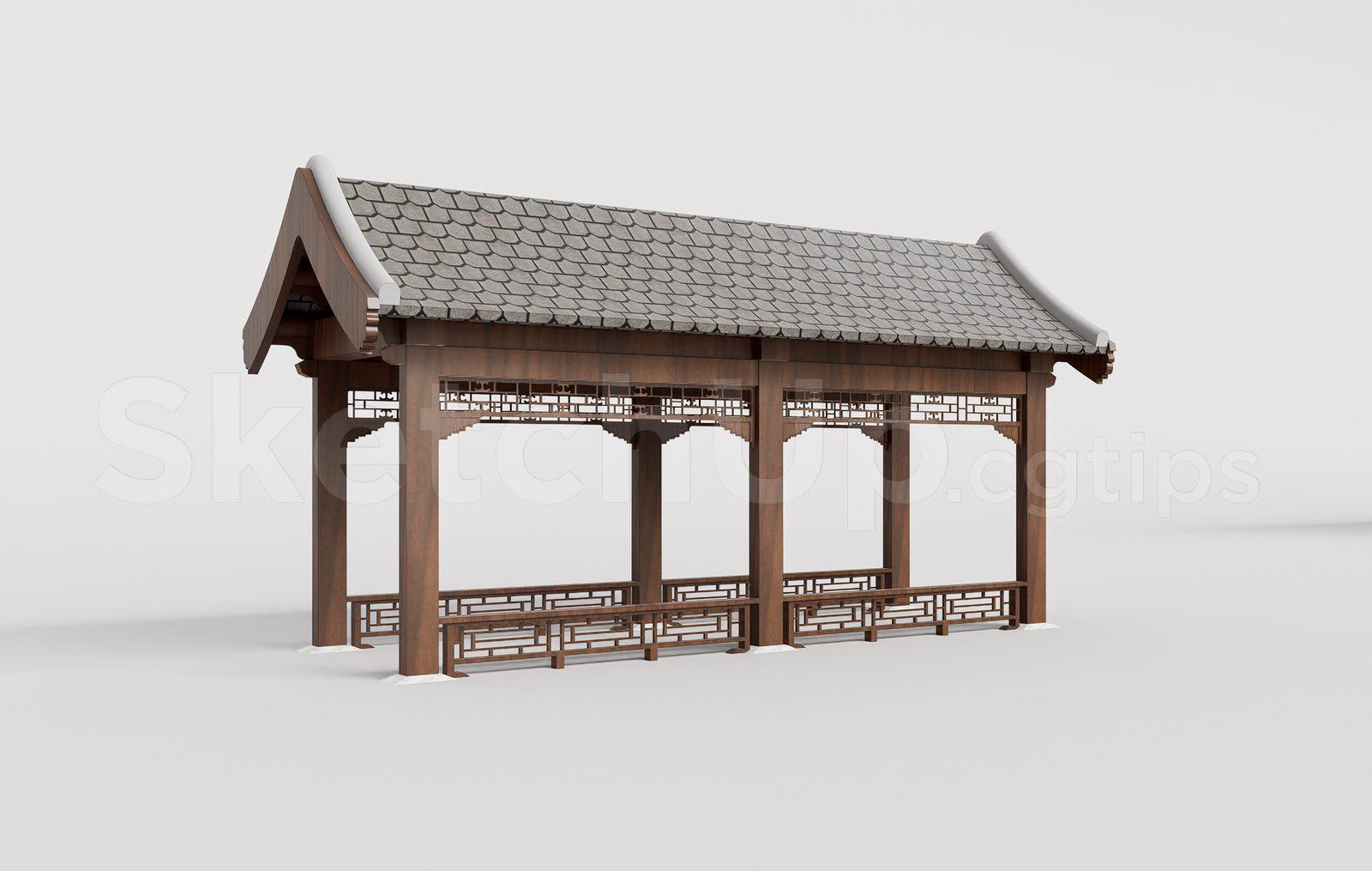 Traditional Wooden Pavilion with Tiled Roof