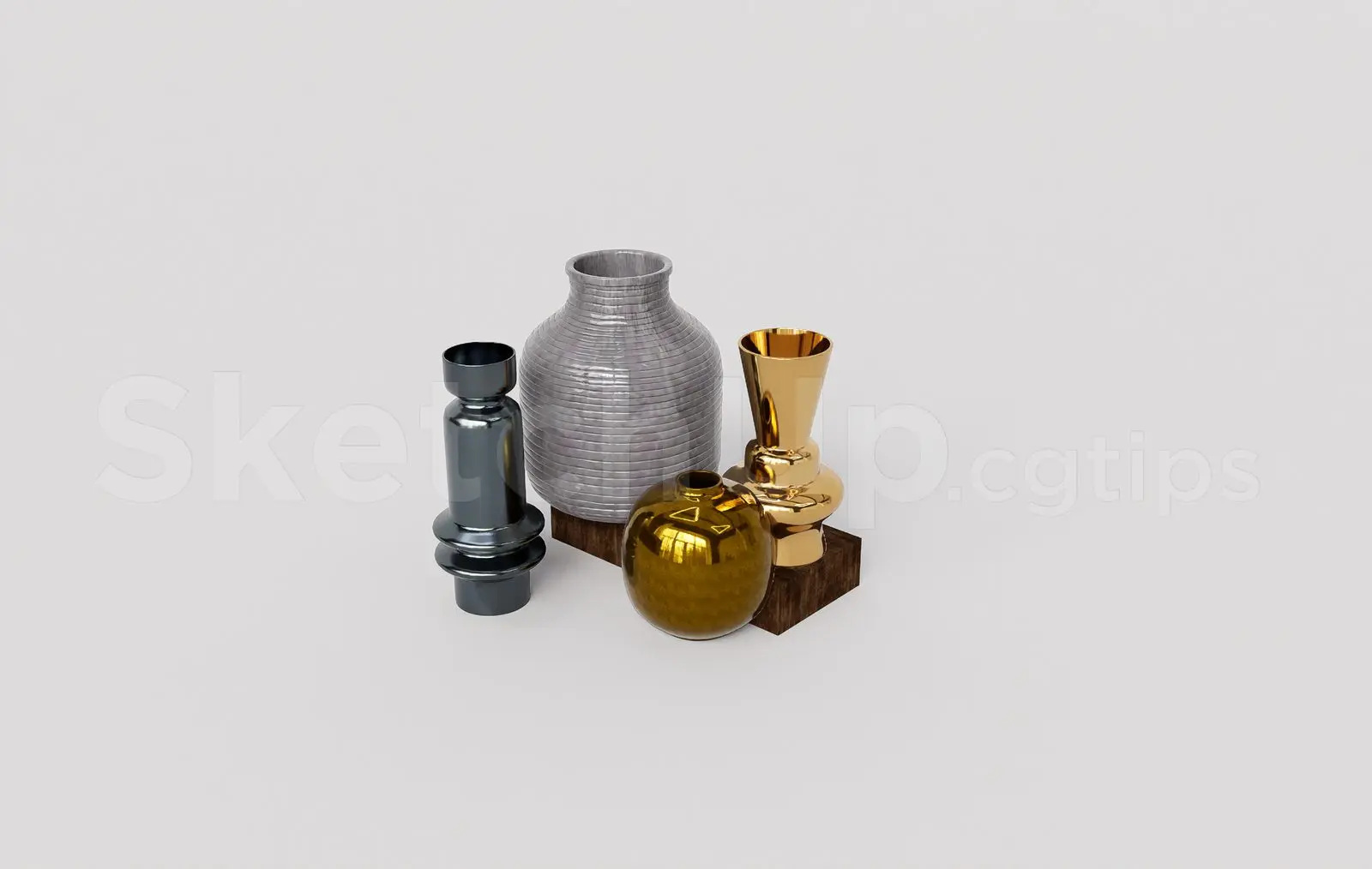 Ceramic and Metallic Vase Set SketchUp Model – Modern Interior Decoration