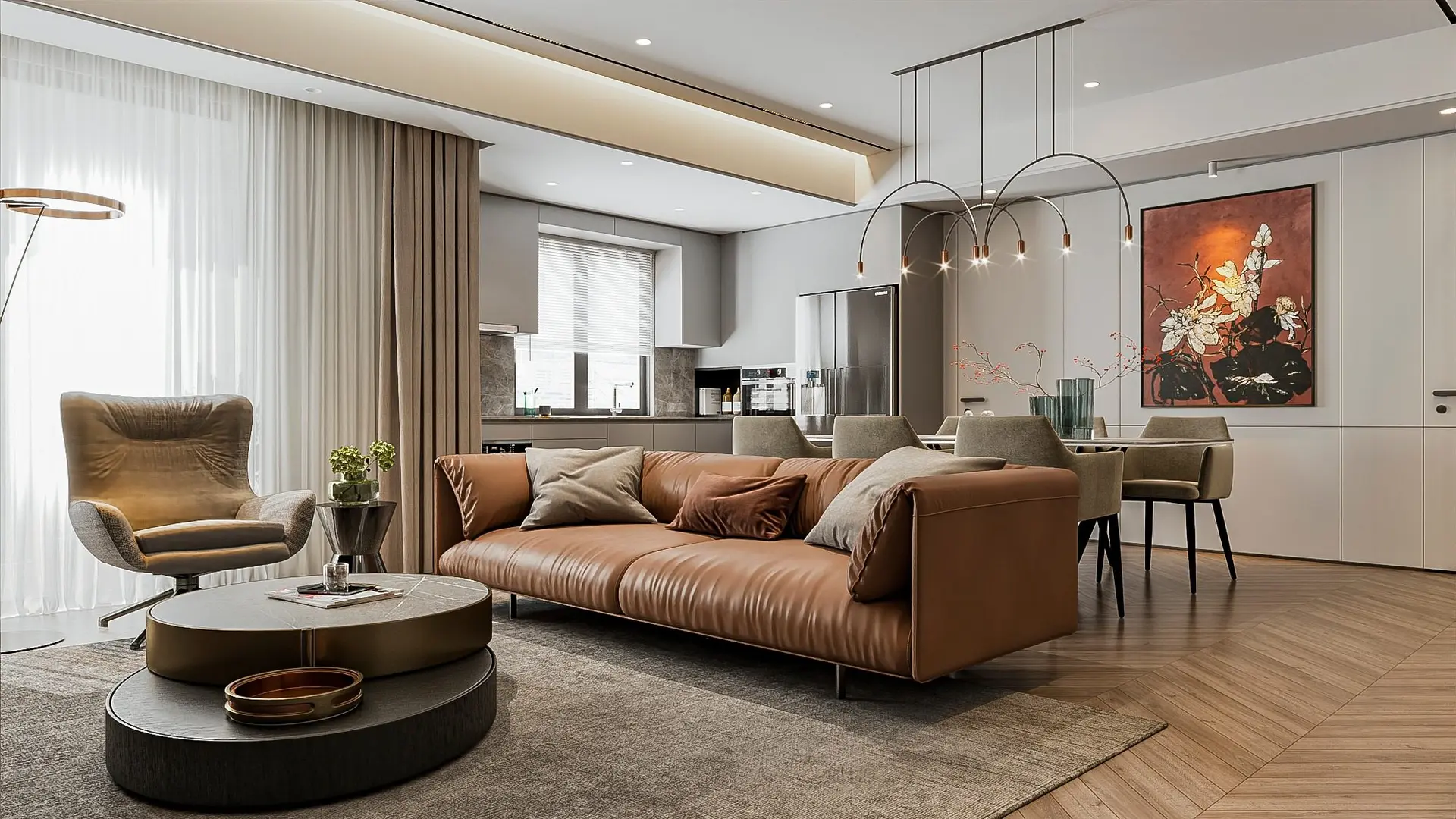 Living Room – Kitchen Interior — preview 1, by Hoan Max (3dzip)