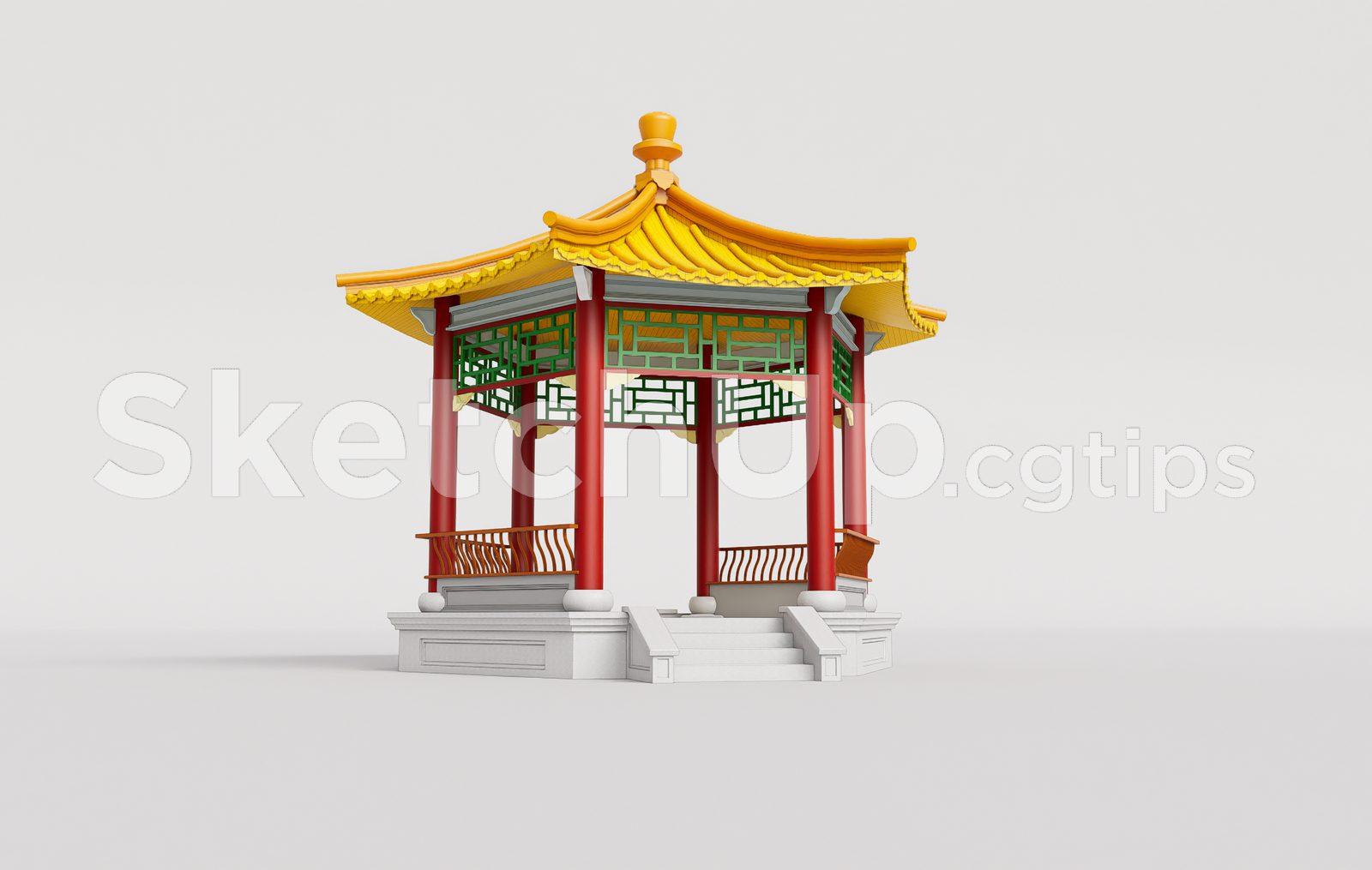 Traditional Wooden Pavilion with Tiled Roof