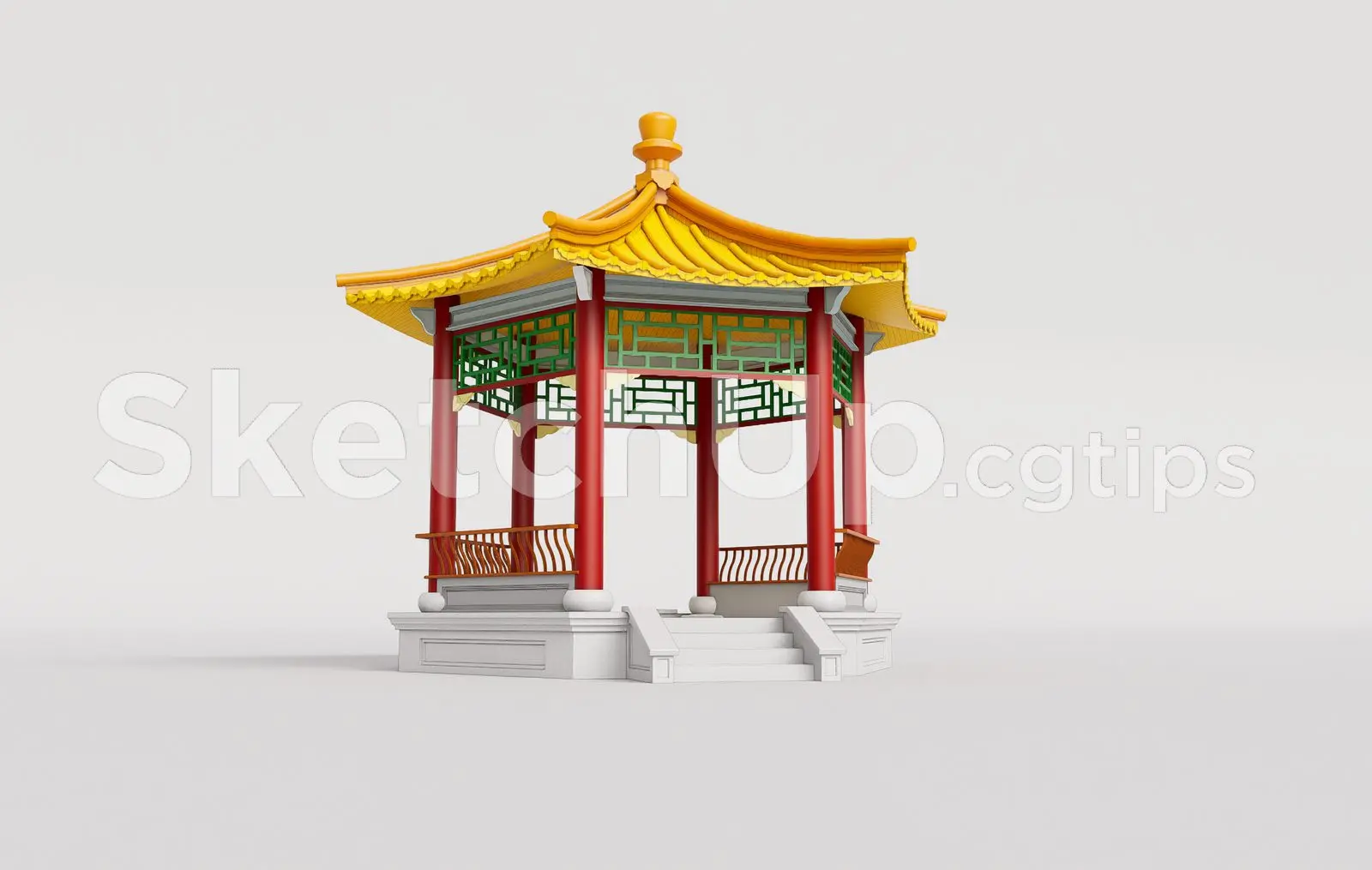 Traditional Wooden Pavilion with Tiled Roof — preview 1 (cgtips)