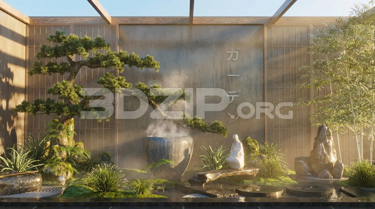 Modern Japanese Zen Garden 3D Scene — preview 1 (3dzip)