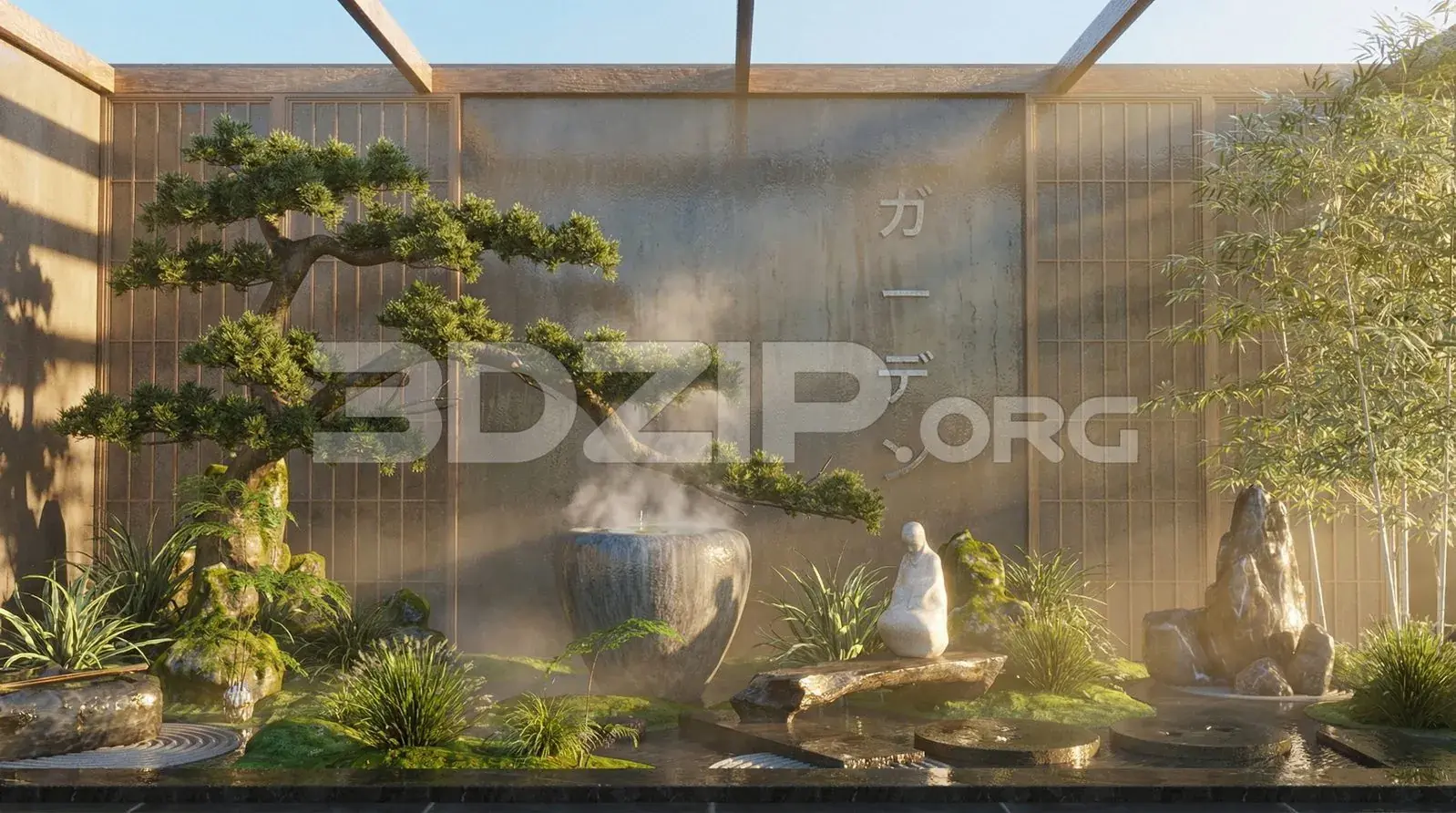 Modern Japanese Zen Garden 3D Scene