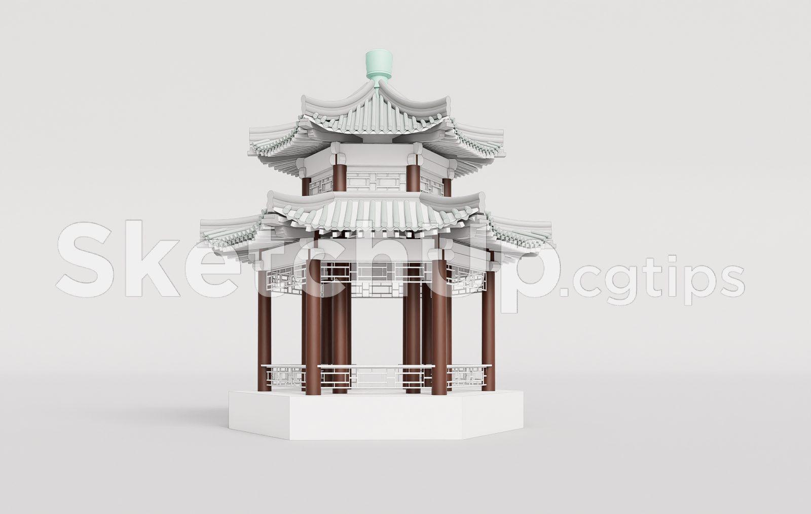 Traditional Wooden Pavilion with Tiled Roof