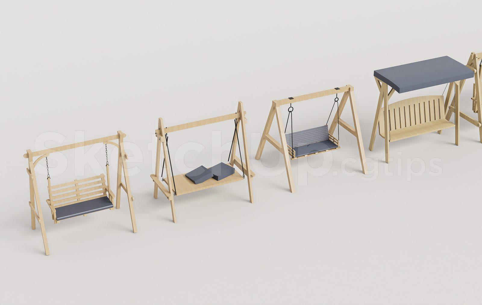 Modern Patio Swing Bench SketchUp Model – Scandinavian Outdoor Furniture