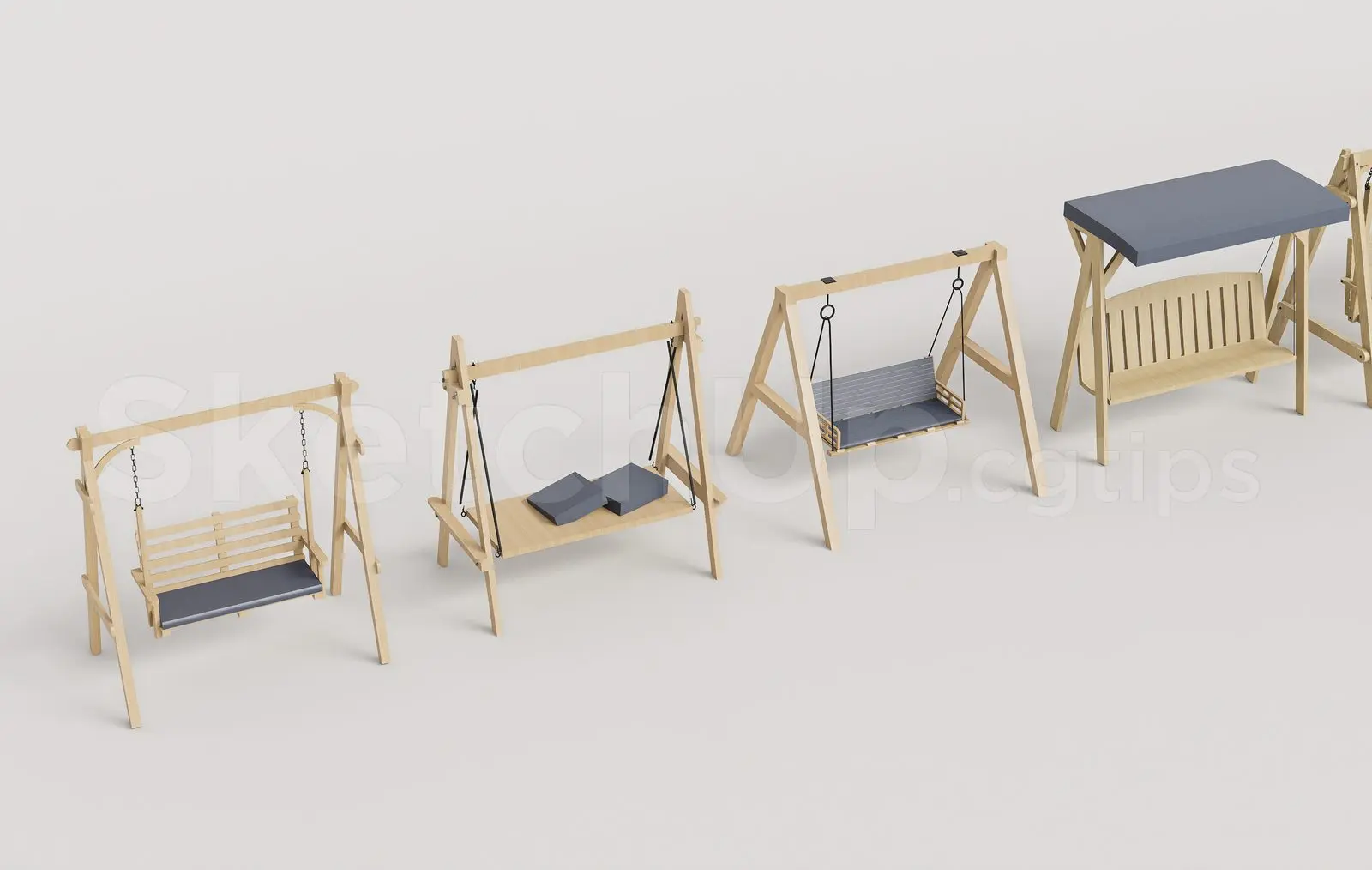 Modern Patio Swing Bench SketchUp Model – Scandinavian Outdoor Furniture