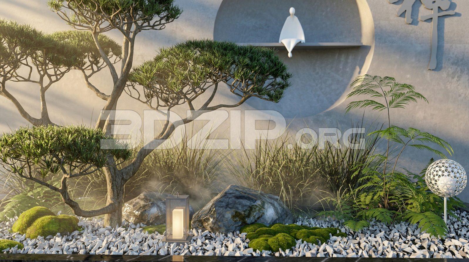 Modern Zen Japanese Garden Exterior – Corona Renderer Scene