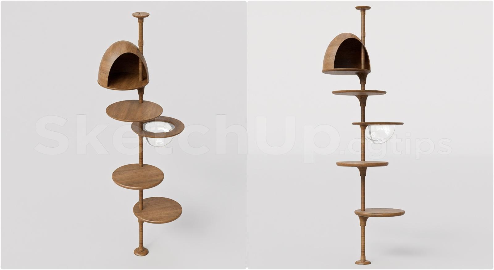 Designer Wooden Cat Tree SketchUp Model with Platforms