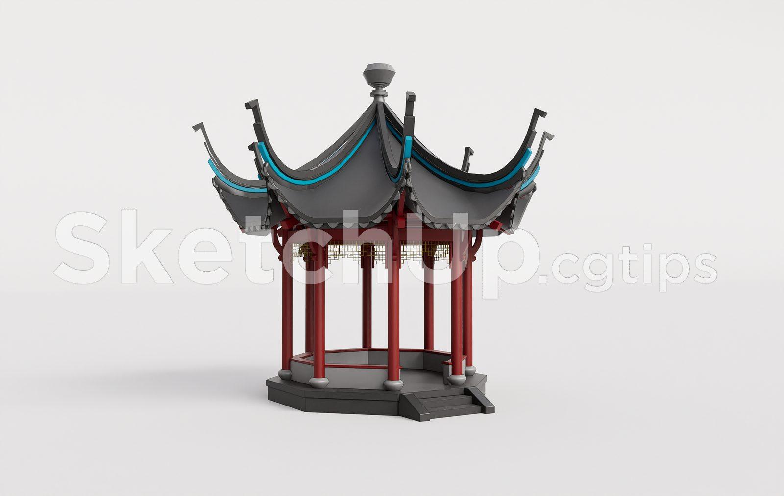 Traditional Wooden Pavilion with Tiled Roof — preview 1 (cgtips)
