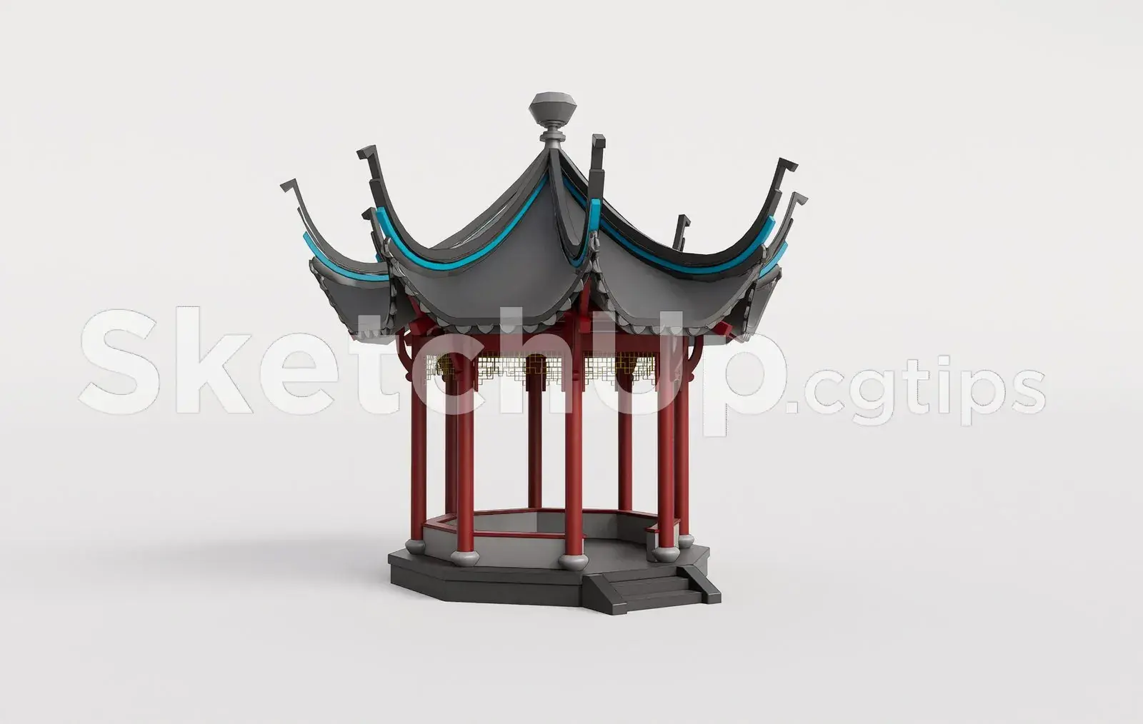 Traditional Wooden Pavilion with Tiled Roof