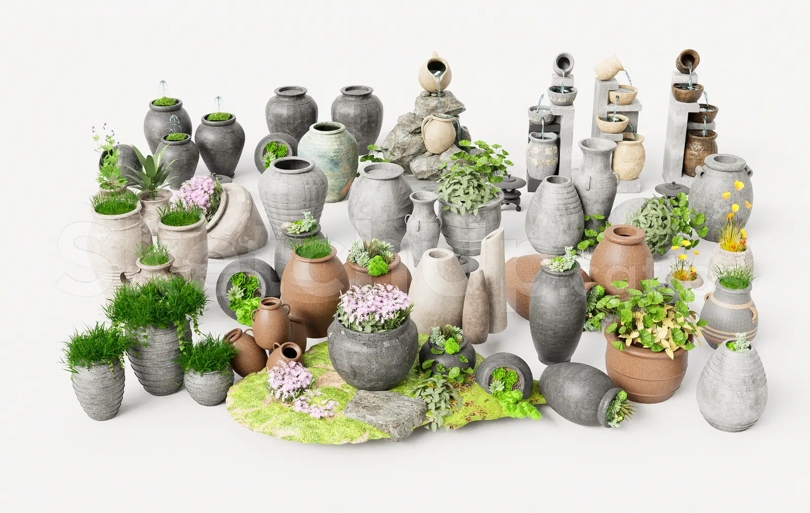 Rustic Ceramic Garden Vase Set 3D Model — preview 1 (cgtips, CC0)