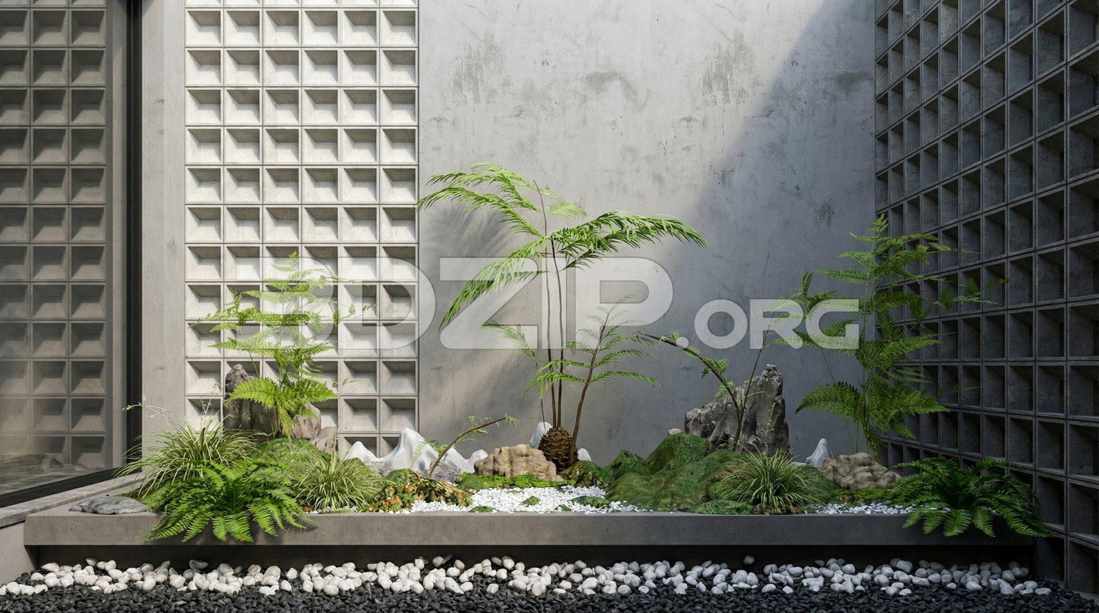 Modern Zen Garden with Stone and Greenery – Exterior Render