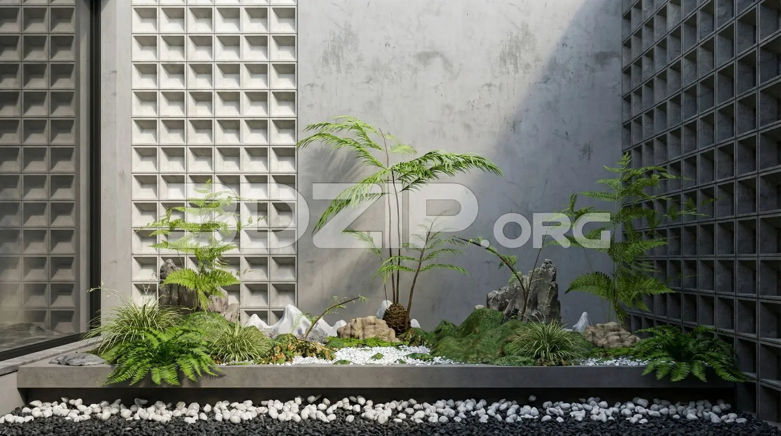 Modern Zen Garden with Stone and Greenery – Exterior Render — preview 1 (3dzip)