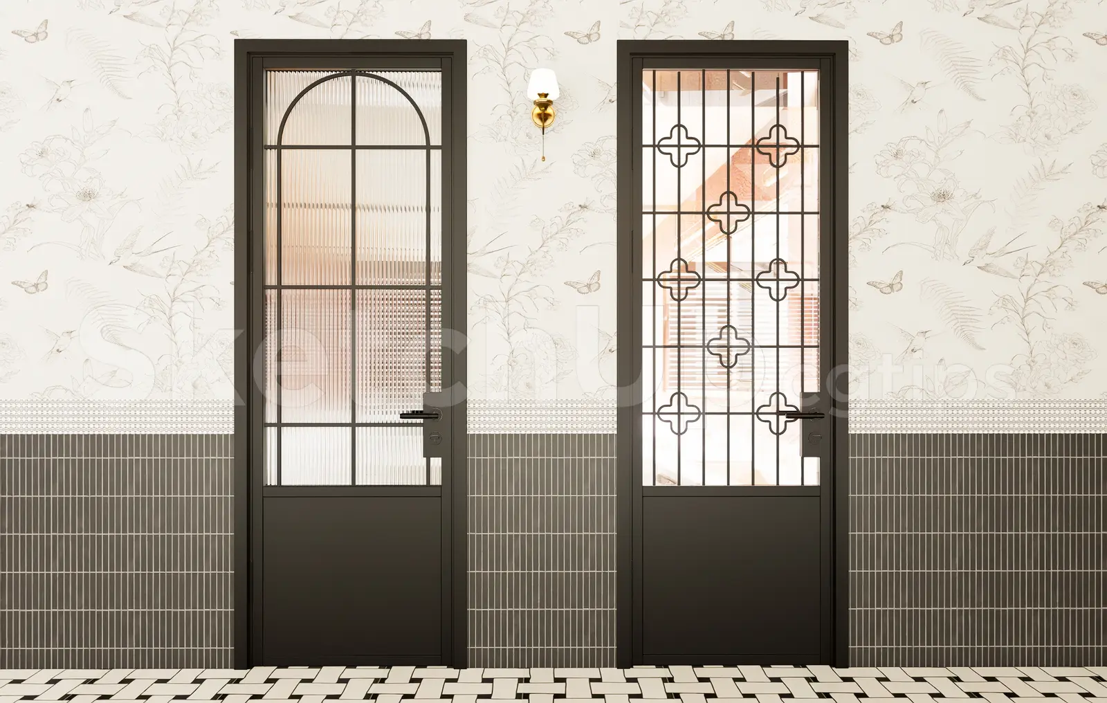 Modern Classic Black Metal Glass Doors