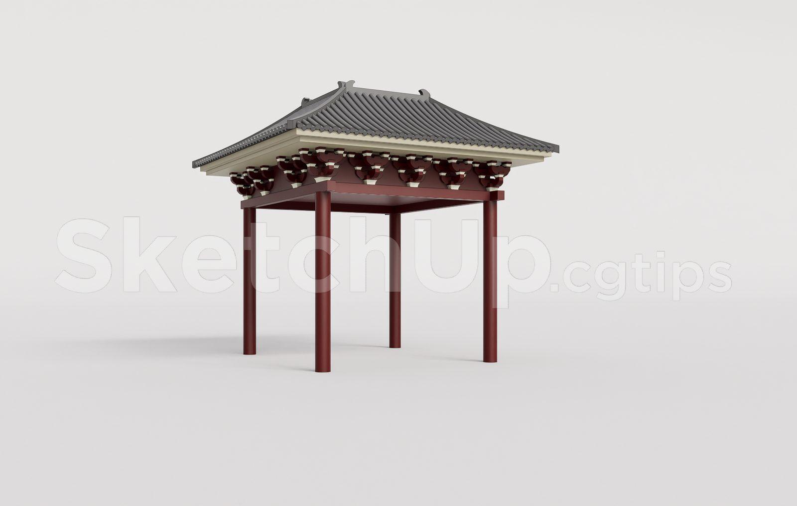 Traditional Wooden Pavilion with Tiled Roof