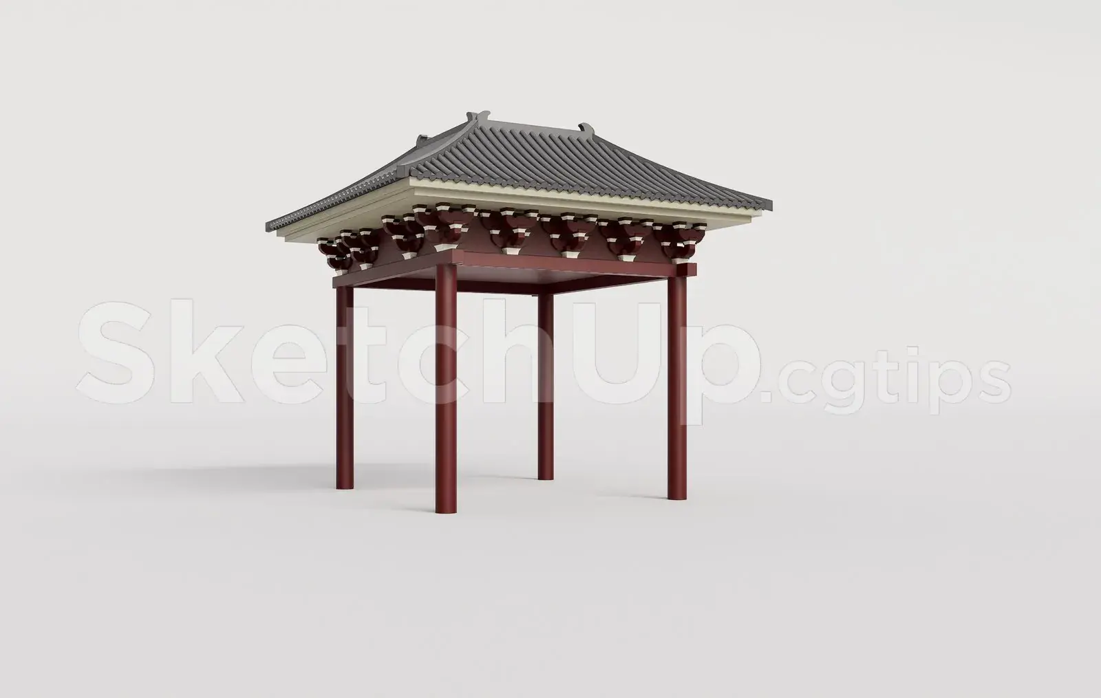 Traditional Wooden Pavilion with Tiled Roof
