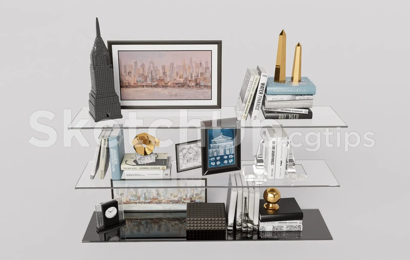 Modern Decorative Wall Shelf SketchUp Model – Books, Frames & Decor Set