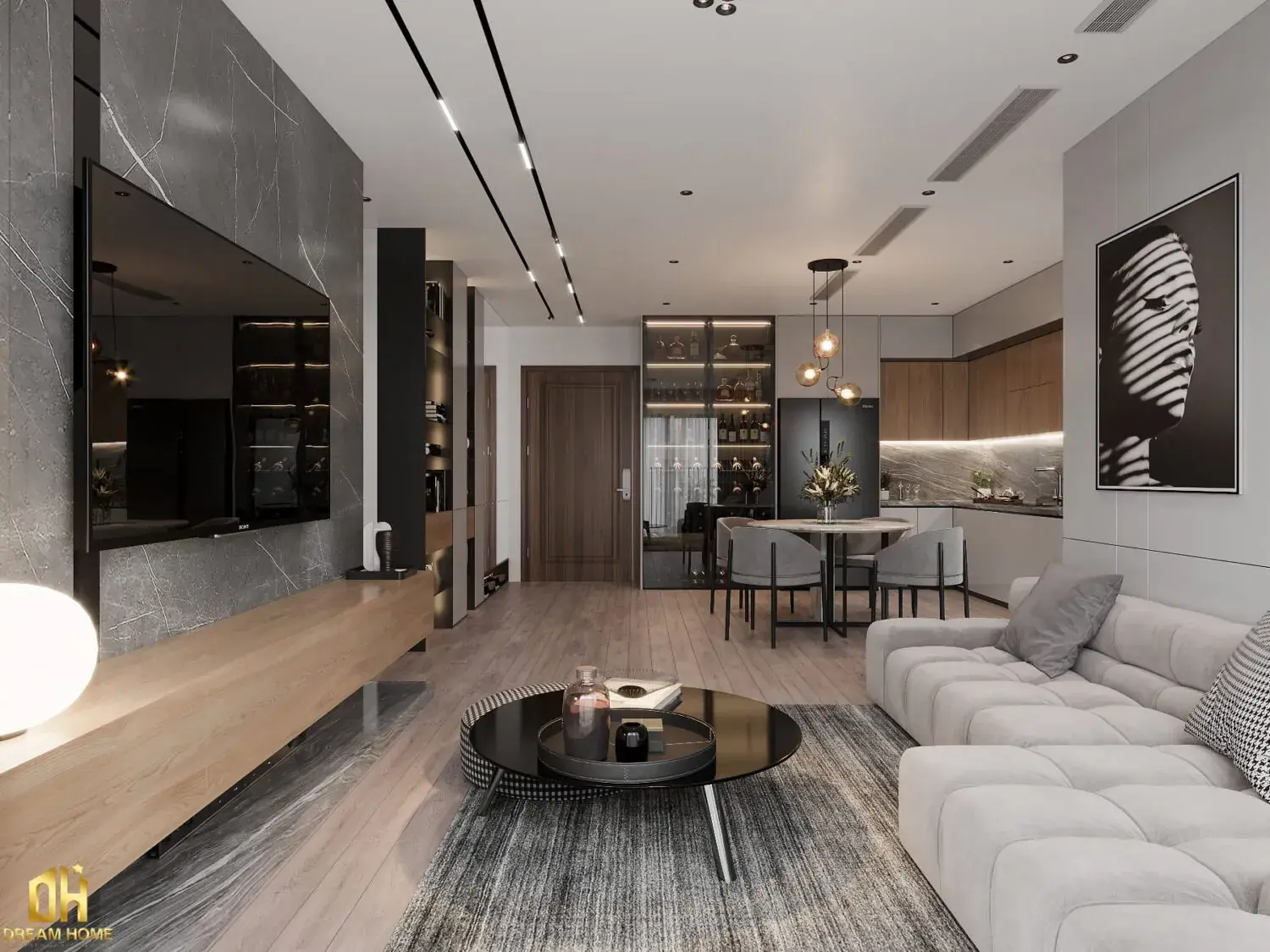 Interior Living Room- Kitchen
