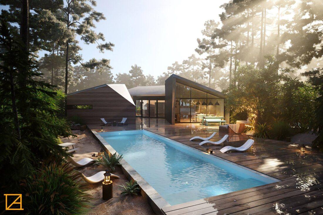 Exterior Pool House Scene