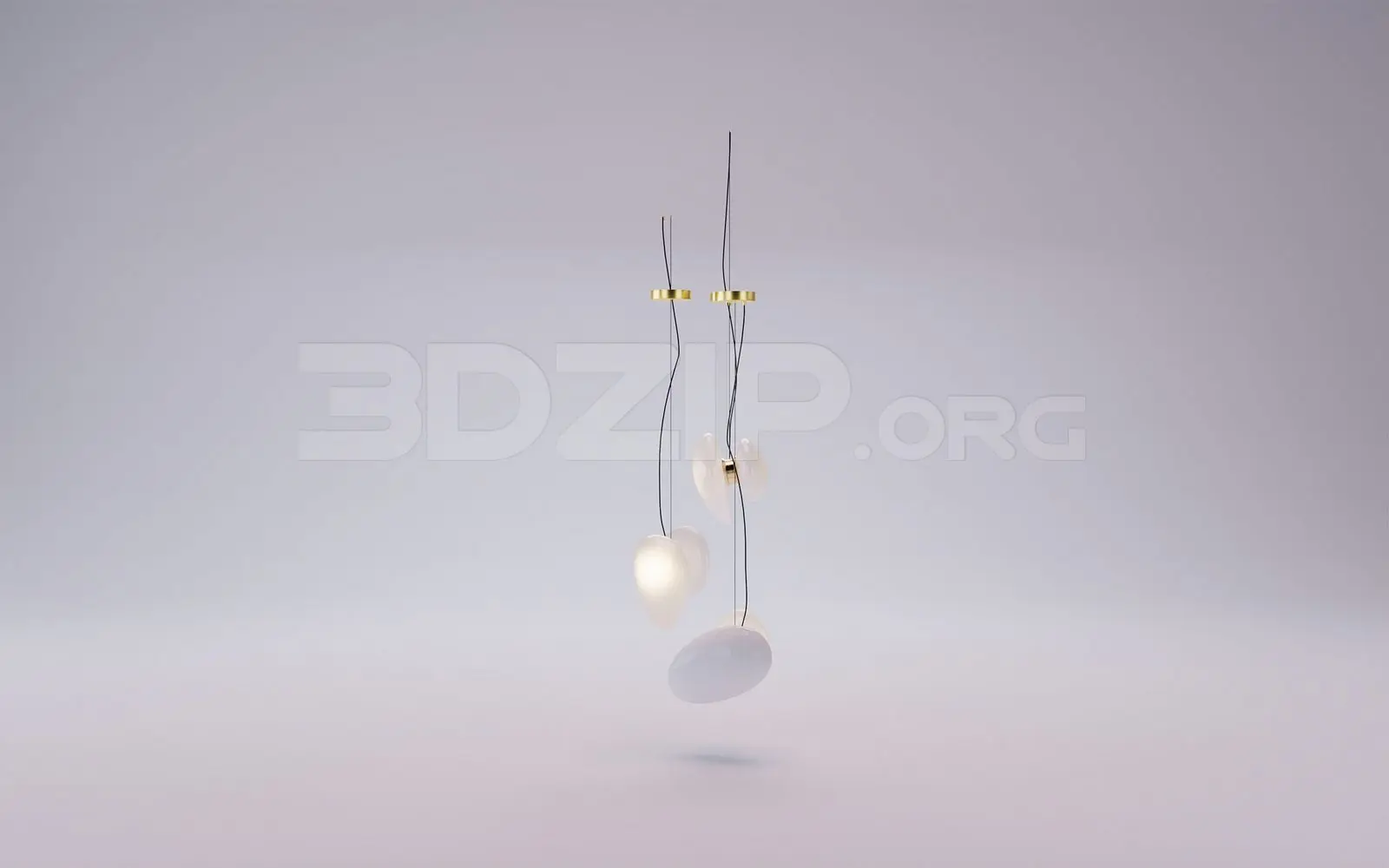 Modern White Glass Organic Pendant Lights Set of 2 — front view of two modern organic glass pendant lights with brass mounts
