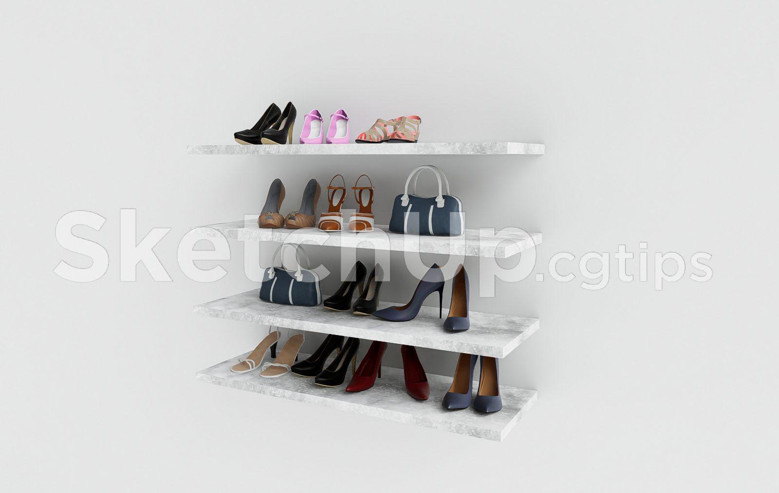 Minimalist Shoe Rack with Handbags – SketchUp 3D Model Design
