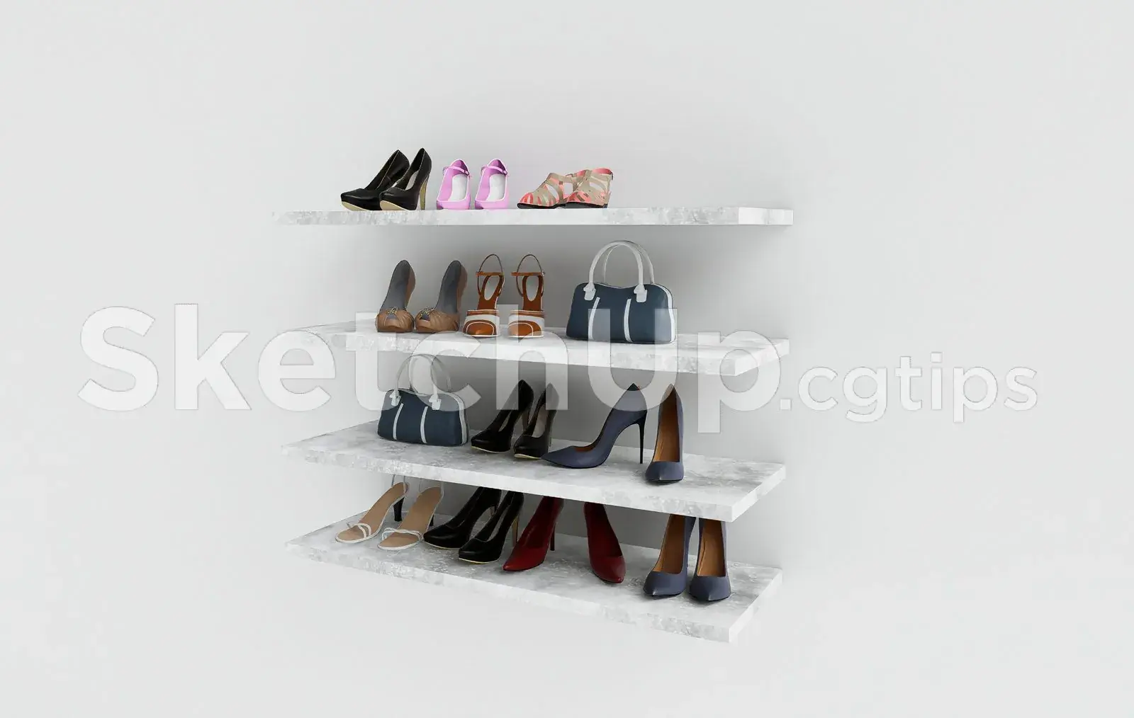 Minimalist Shoe Rack with Handbags – SketchUp 3D Model Design
