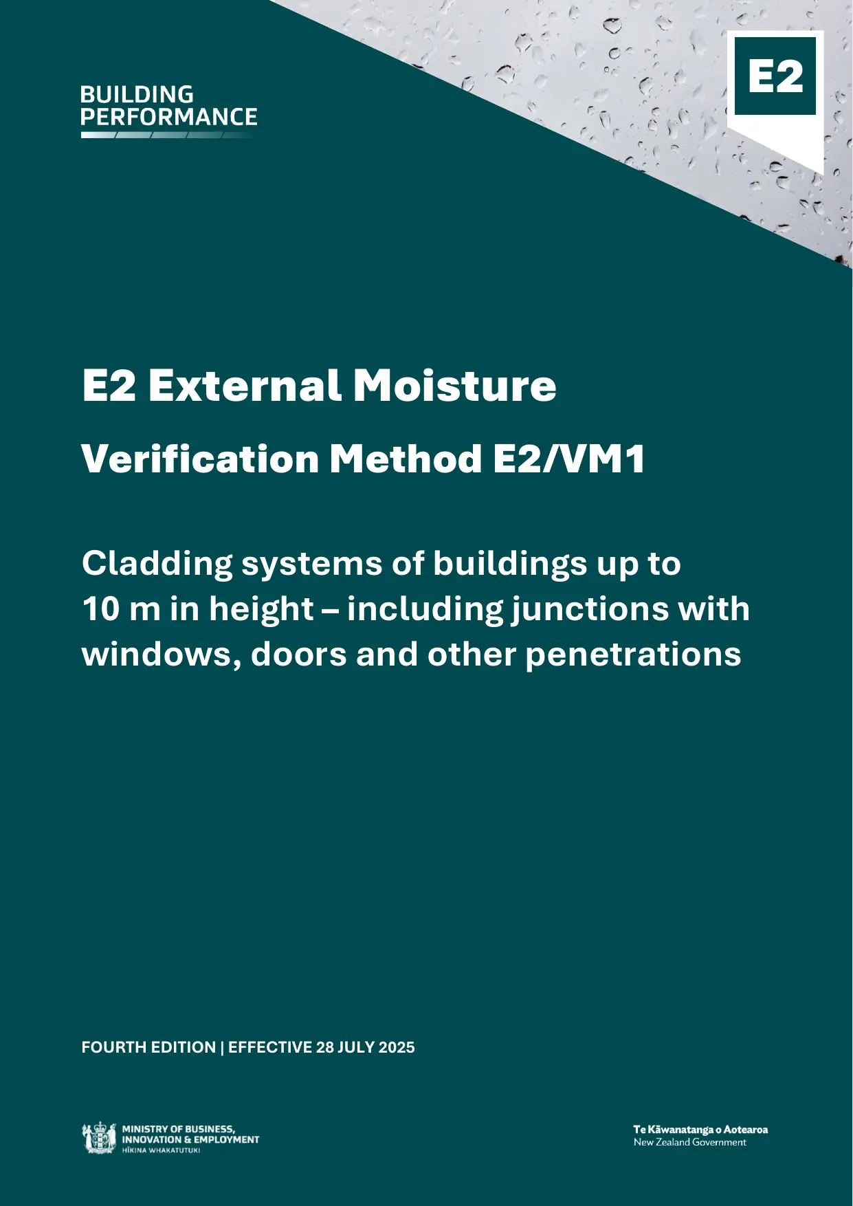 New Zealand Building Code E2/VM1 — External Moisture (Verification Method)
