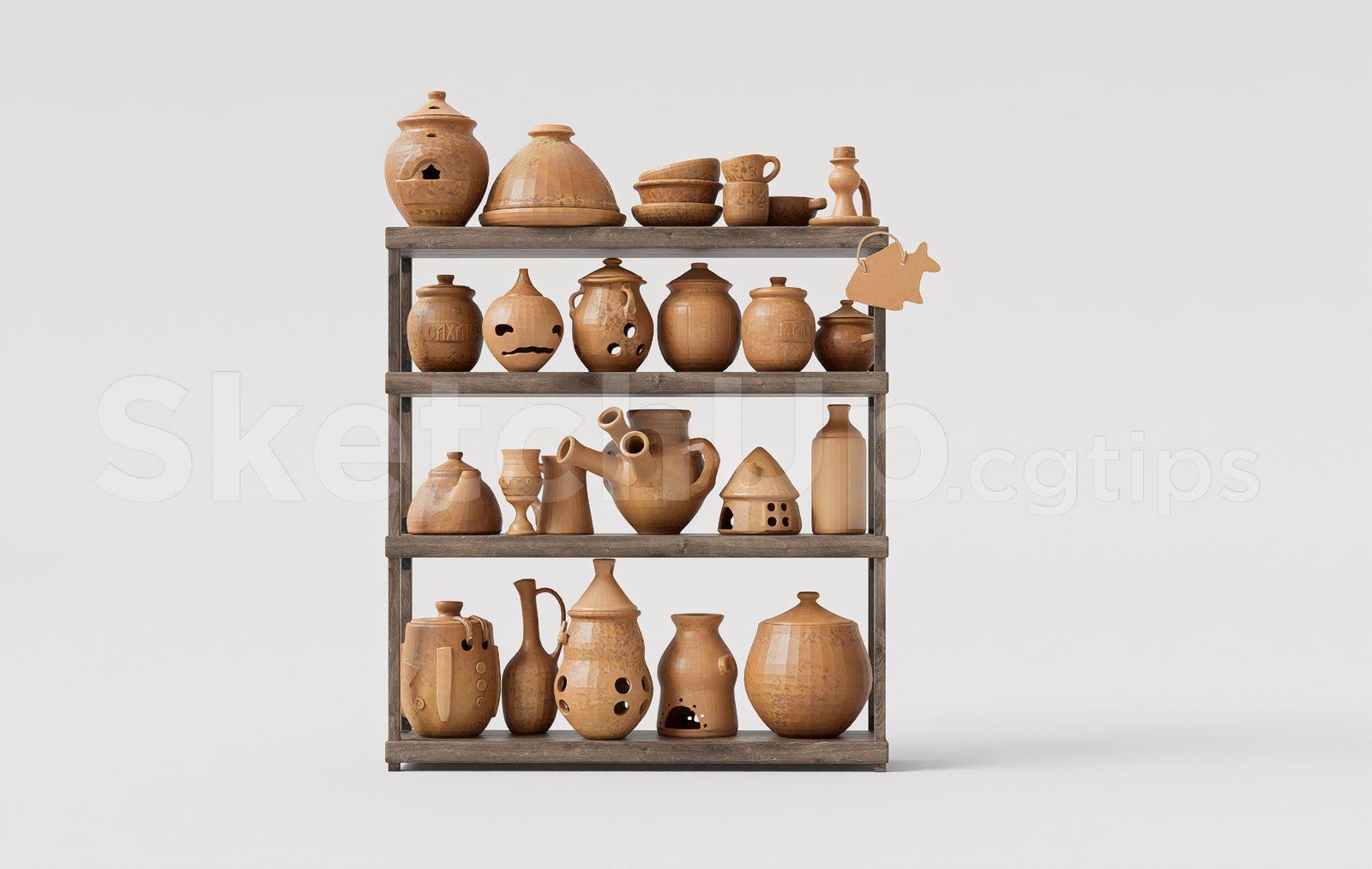 Vintage Ceramic Vase Collection SketchUp Model for Interior Decoration