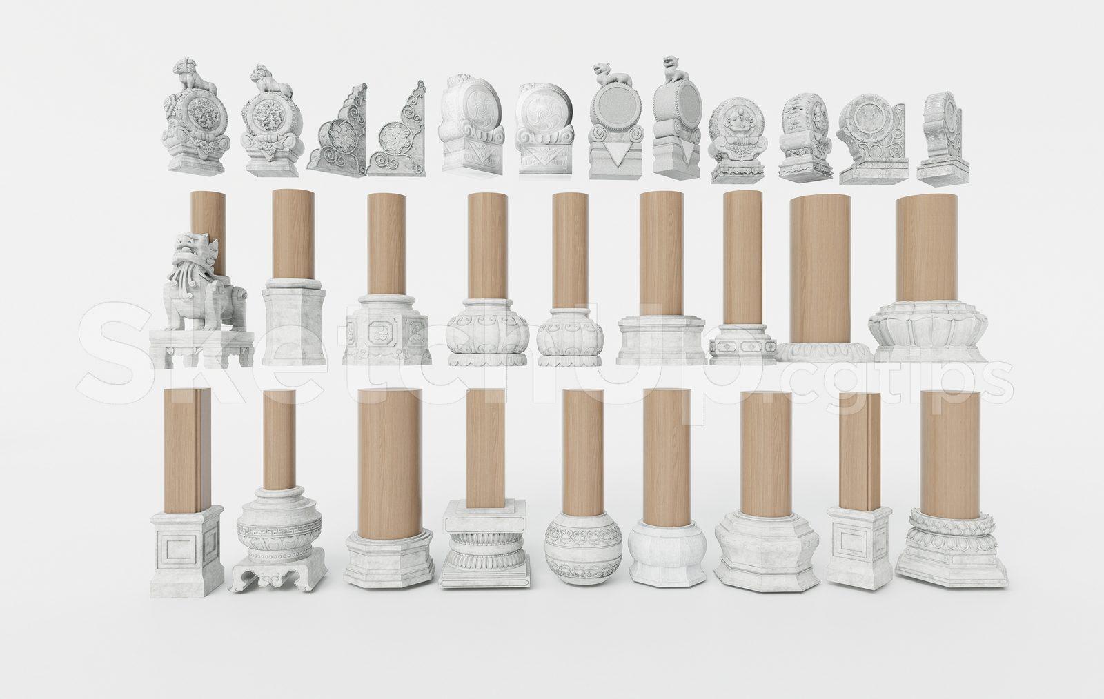 Traditional Asian Temple Column Base and Relief