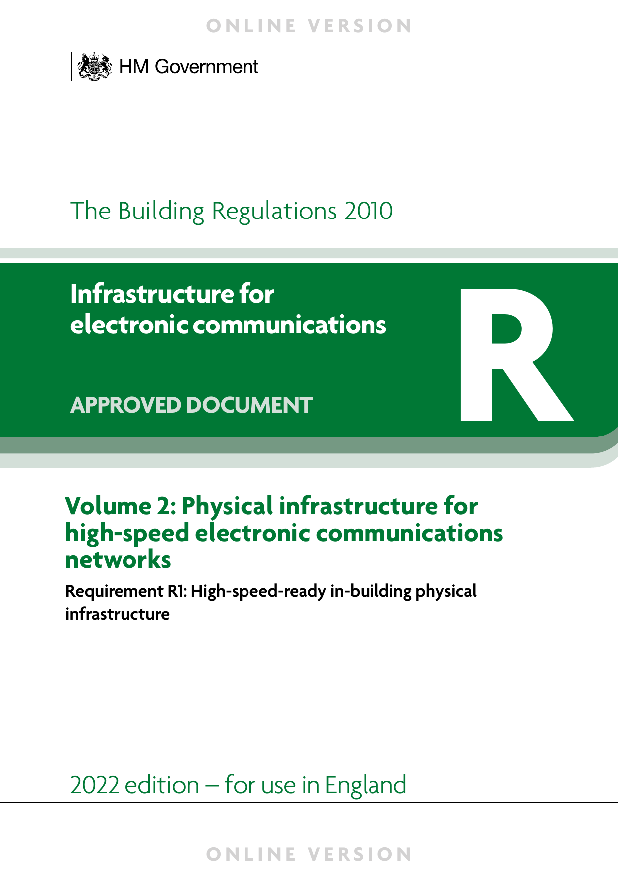 Approved Document R: Infrastructure for electronic communications — Volume 2