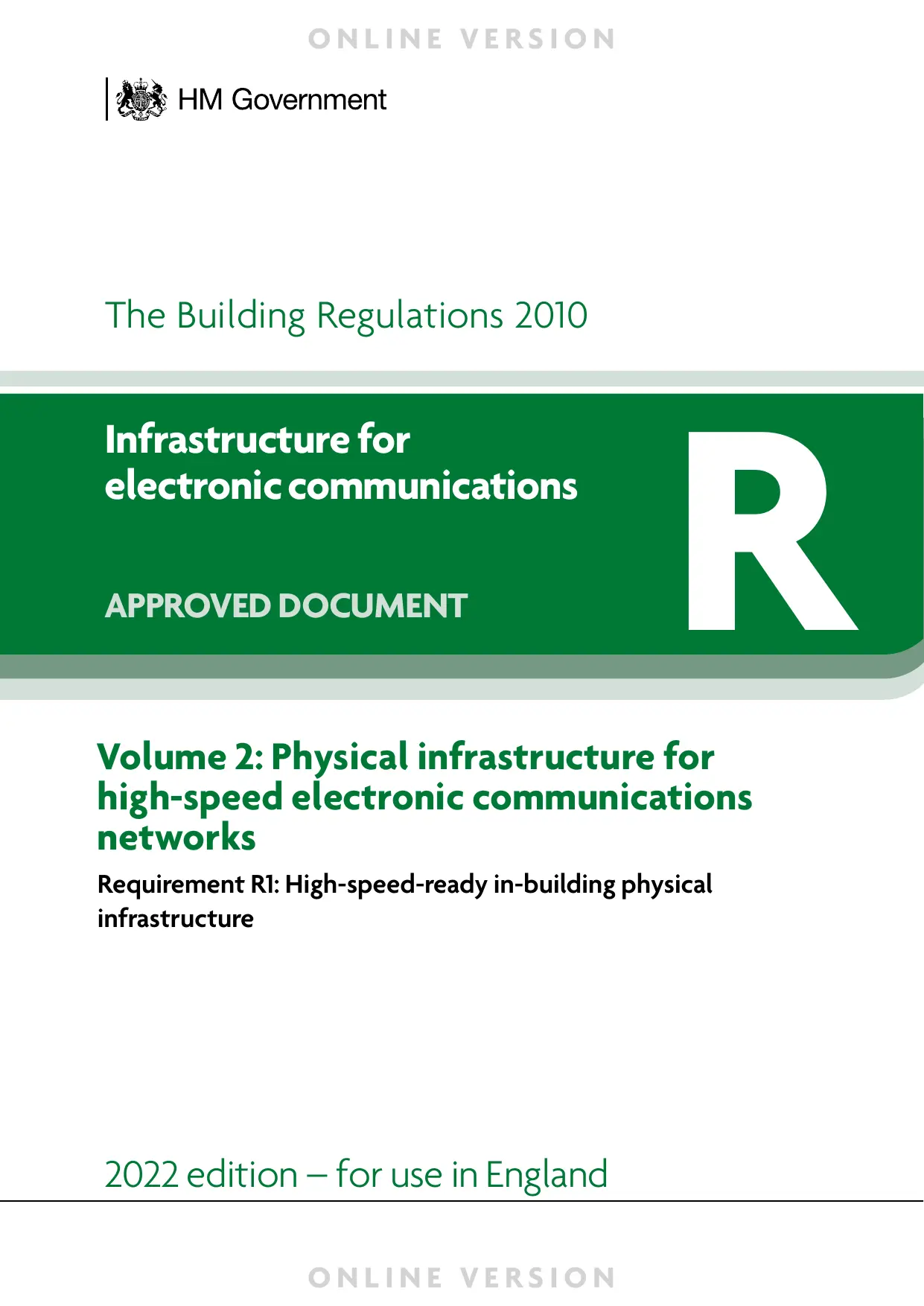 Approved Document R: Infrastructure for electronic communications — Volume 2