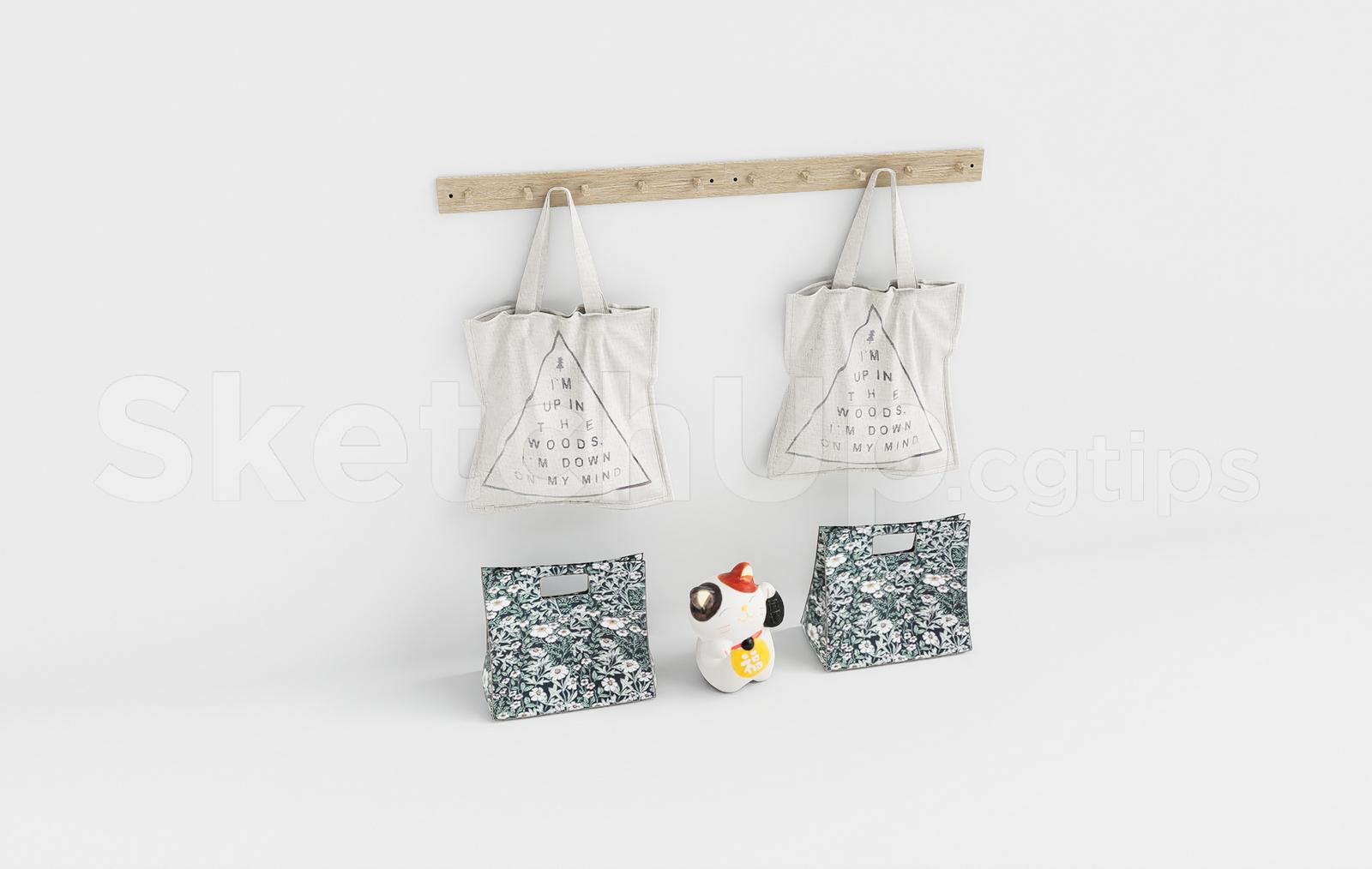 Modern Wooden Coat Rack and Tote Bag Decor