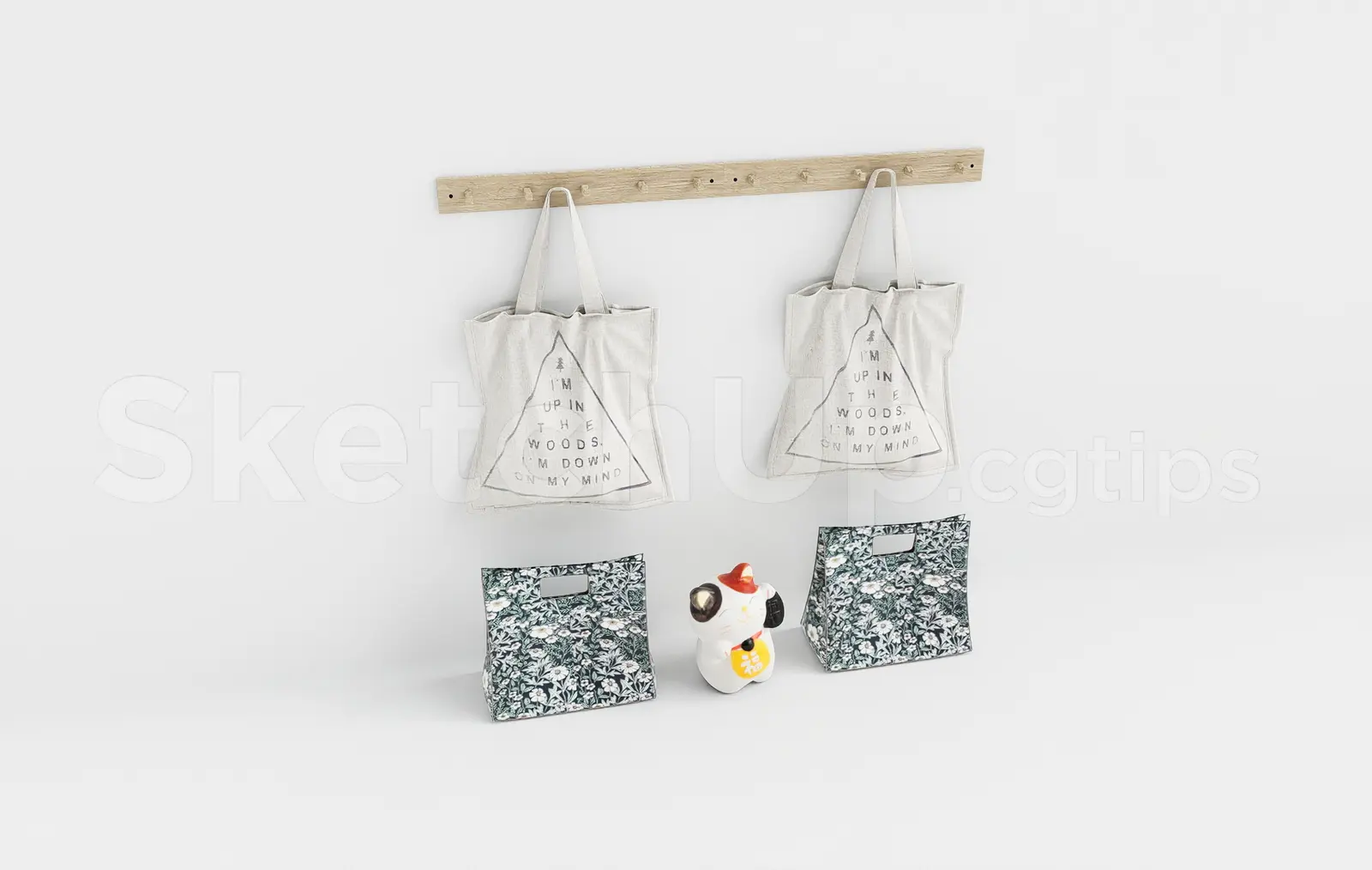 Modern Wooden Coat Rack and Tote Bag Decor