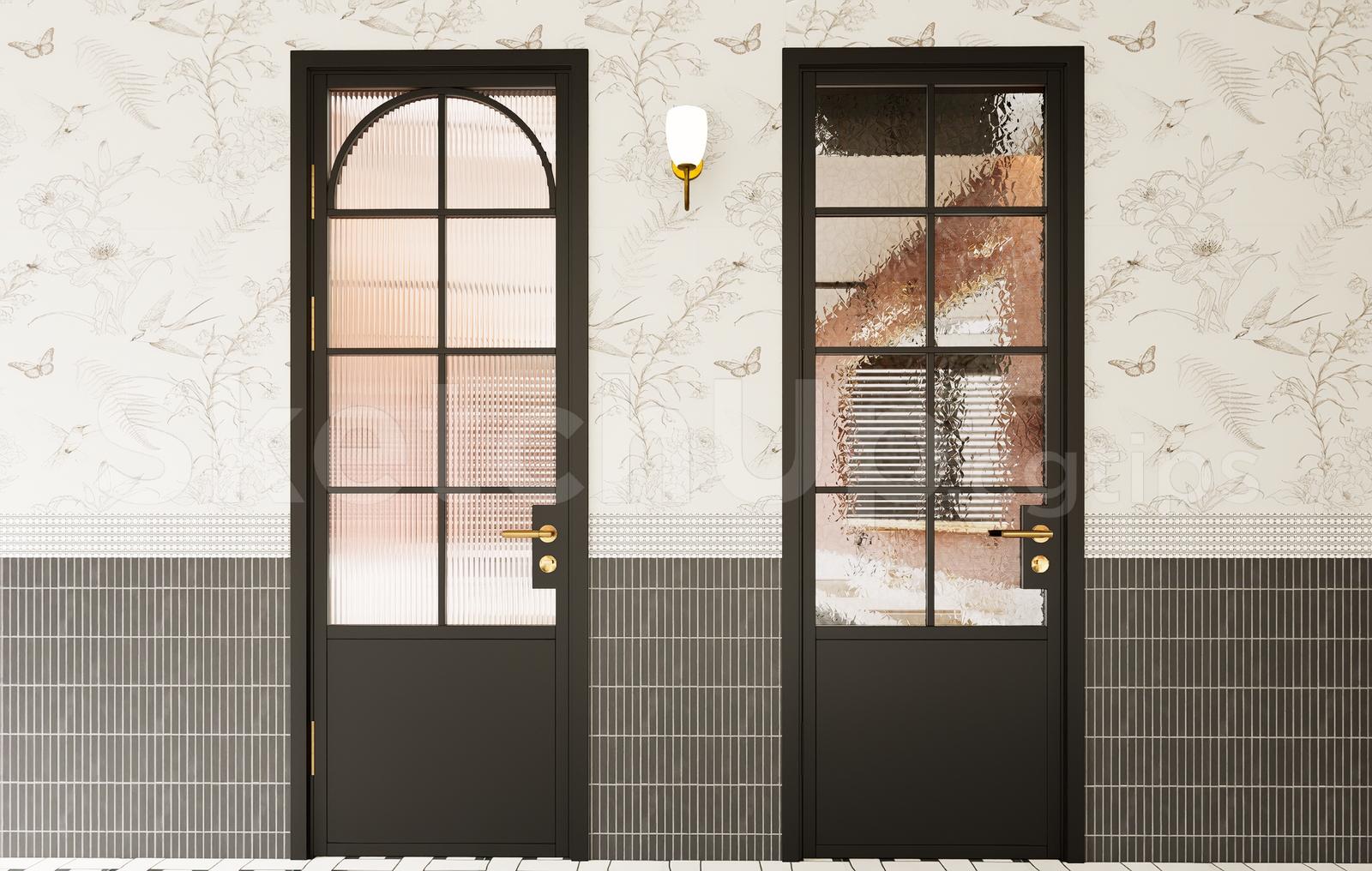Modern Classic Interior Glass Door SketchUp Model with Black Frame