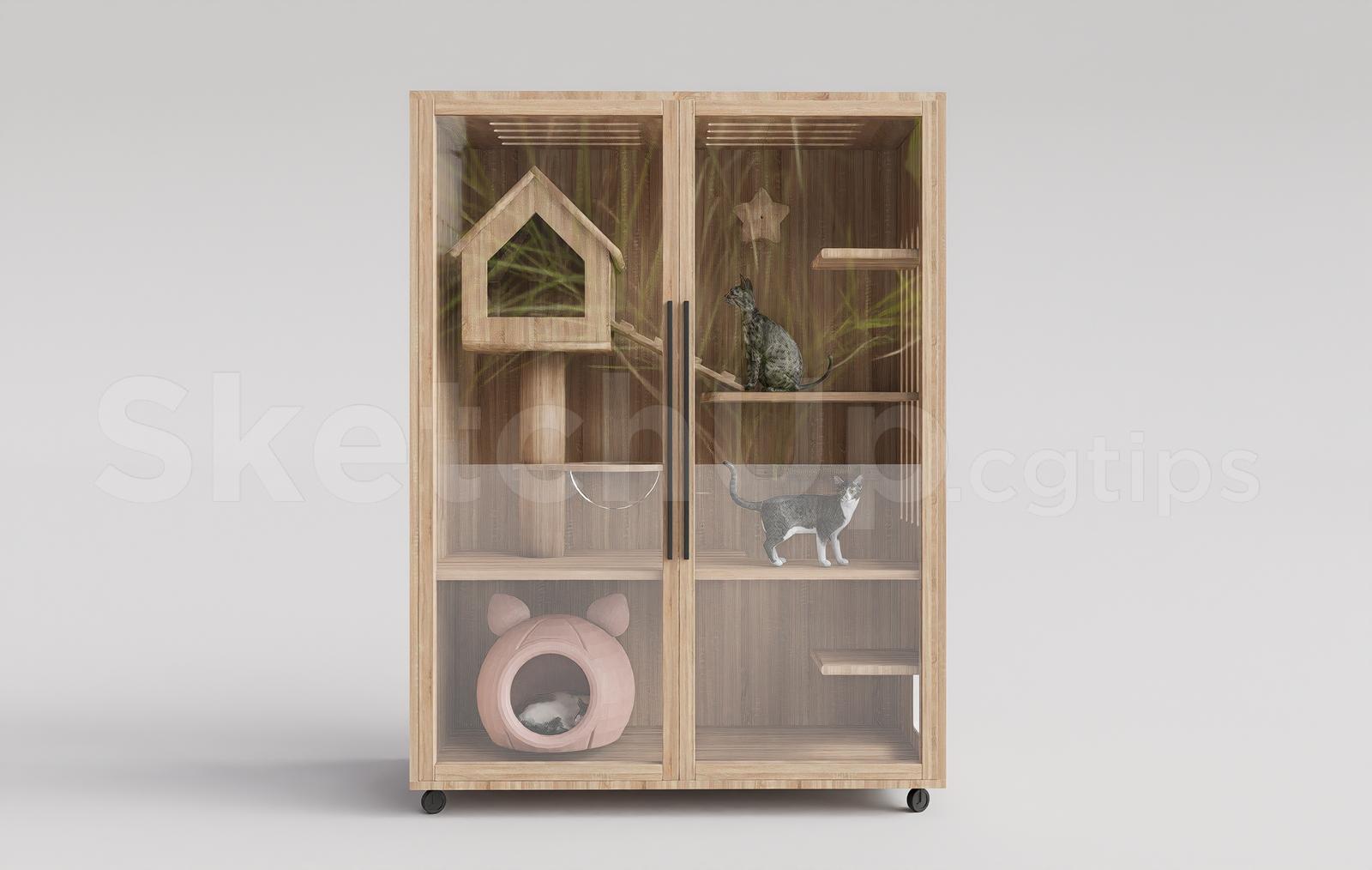 Modern Wooden Cat House Cabinet
