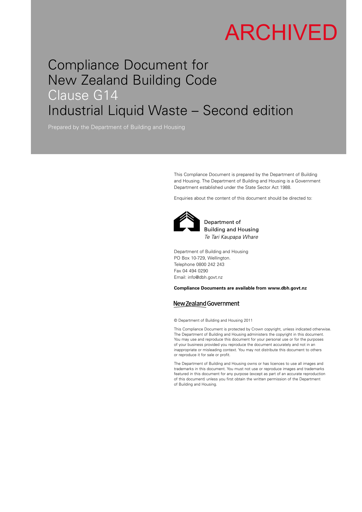 New Zealand Building Code G14 — Industrial Liquid Waste (Acceptable Solution)