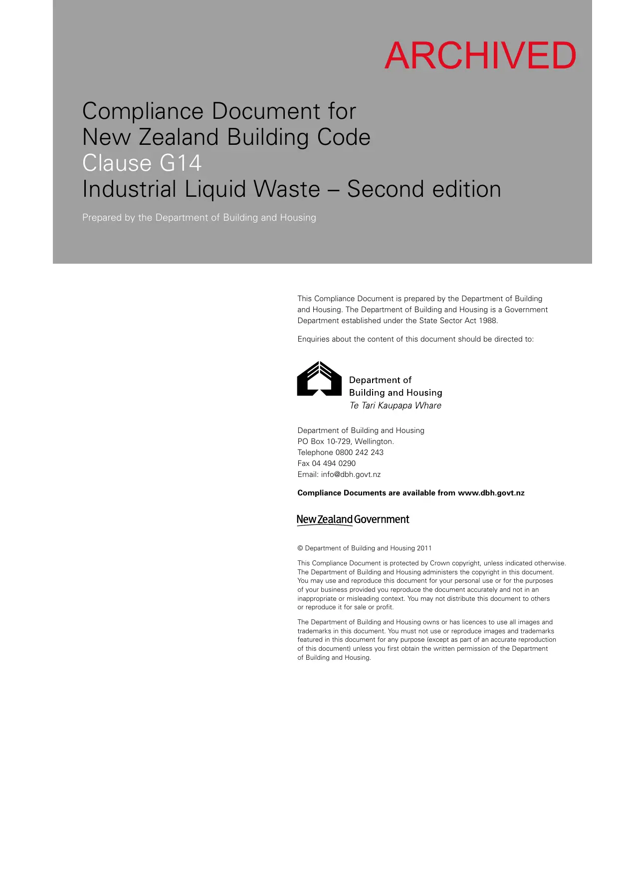 New Zealand Building Code G14 — Industrial Liquid Waste (Acceptable Solution)