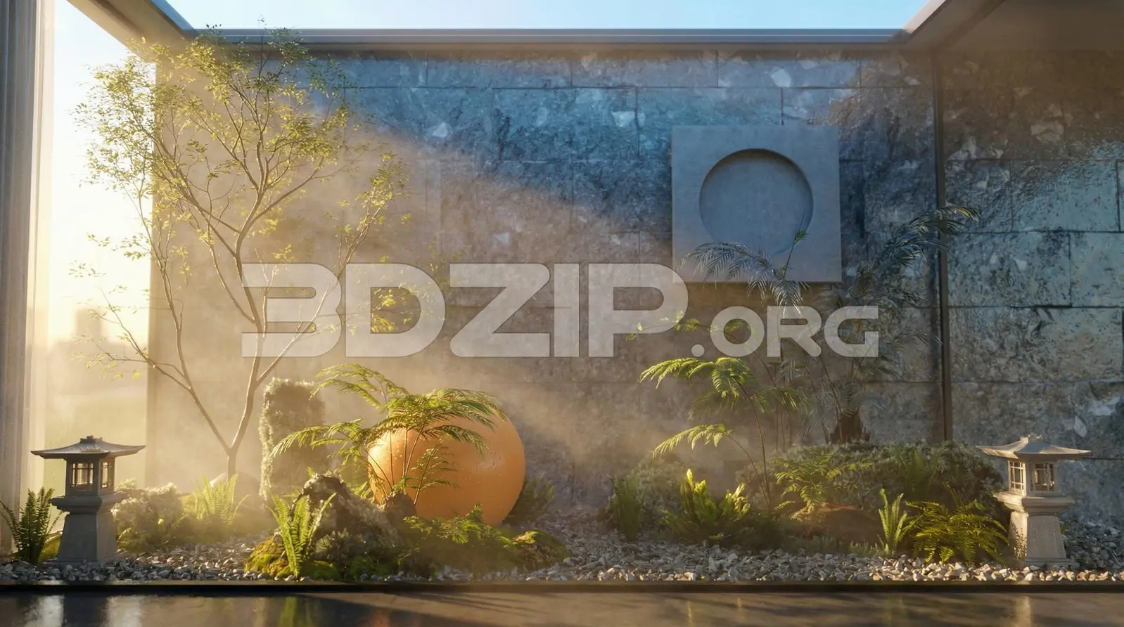 Minimal Zen Indoor Garden Courtyard 3D Visualization — preview 1 (3dzip)