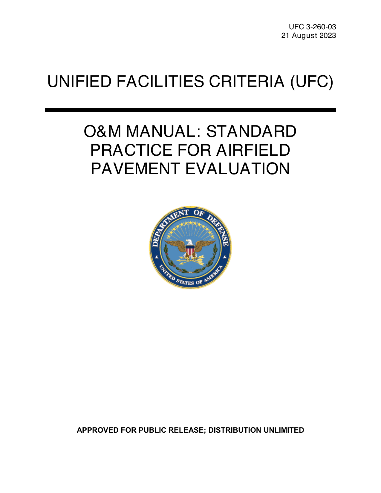UFC 3-260-03: Airfield Pavement Evaluation