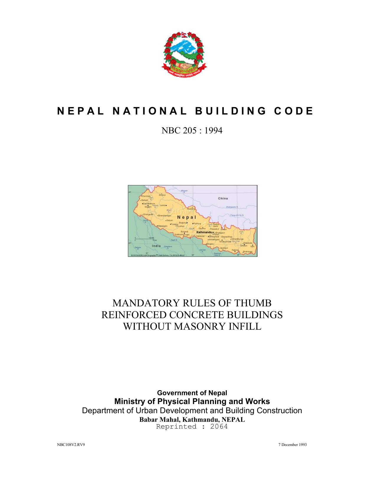 NBC 205: Mandatory Rules of Thumb — RC Buildings without Masonry Infill