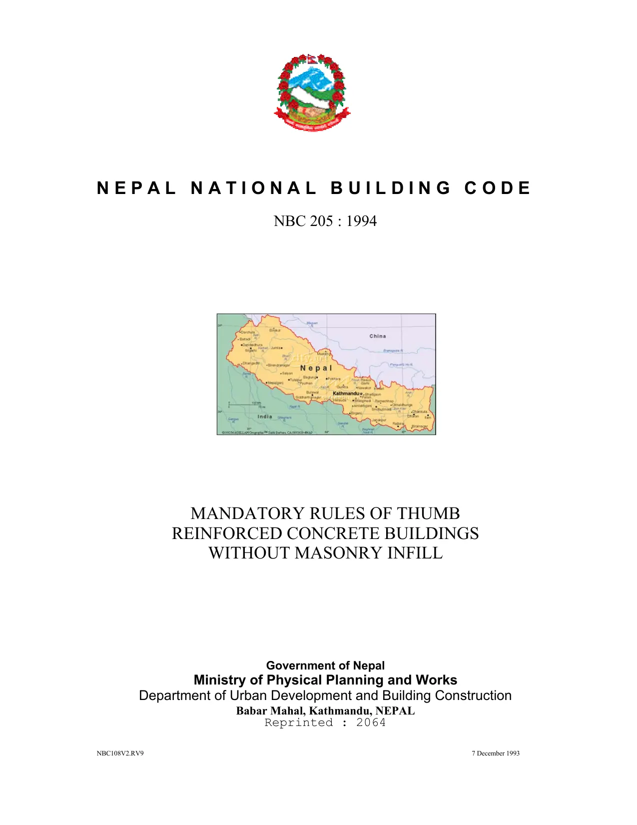 NBC 205: Mandatory Rules of Thumb — RC Buildings without Masonry Infill