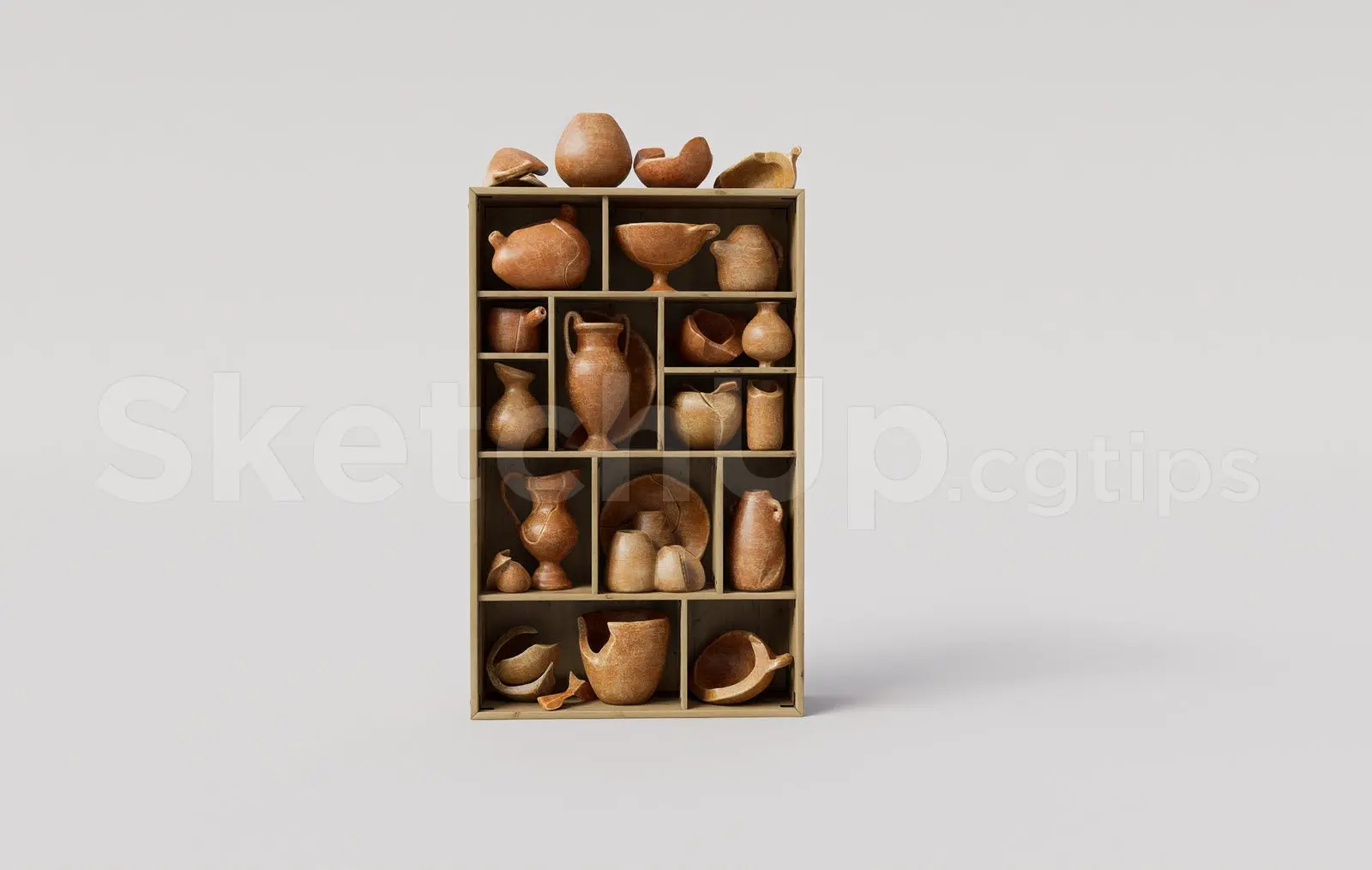 Antique Clay Pottery Collection & Display Shelf