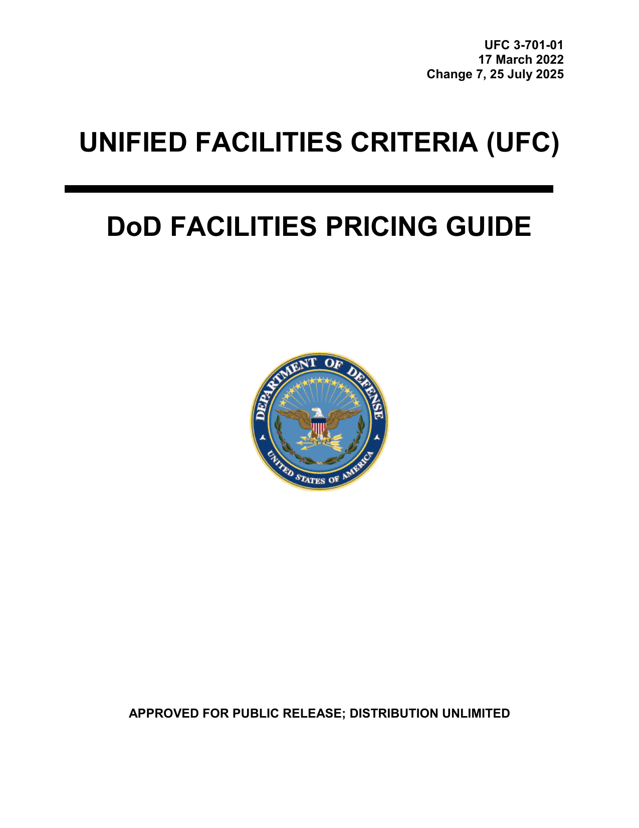 UFC 3-701-01: DoD Facilities Pricing Guide