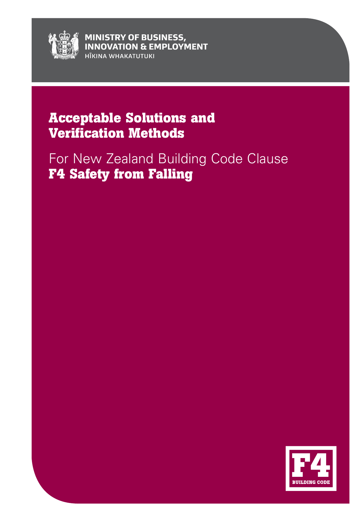New Zealand Building Code F4 — Safety from Falling (Acceptable Solution & Verification Method)