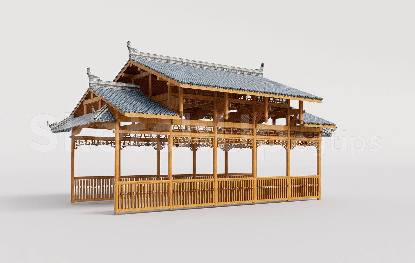 Traditional Wooden Pavilion with Tiled Roof