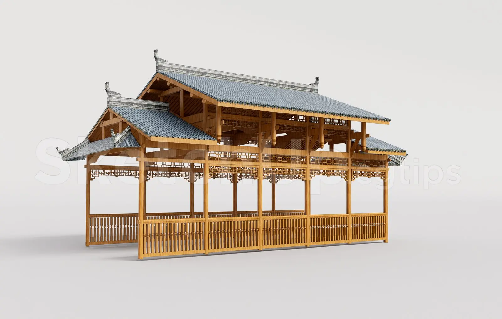 Traditional Wooden Pavilion with Tiled Roof